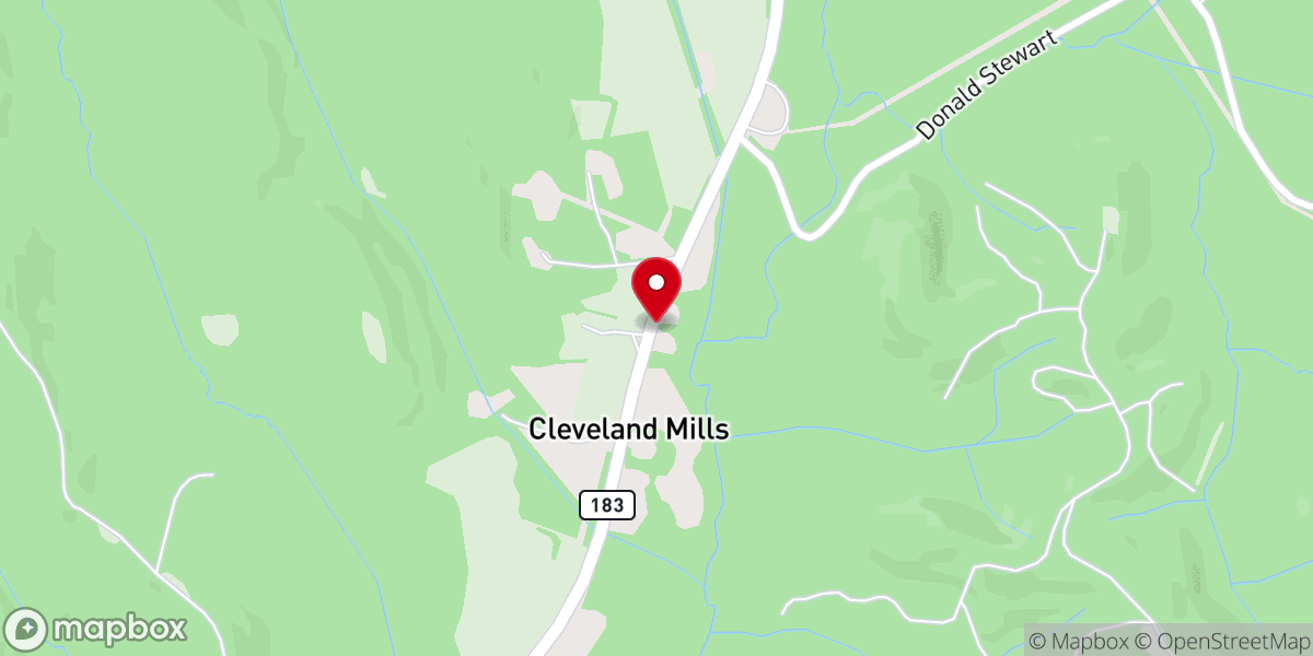 Map showing location of Cleveland Mills Church