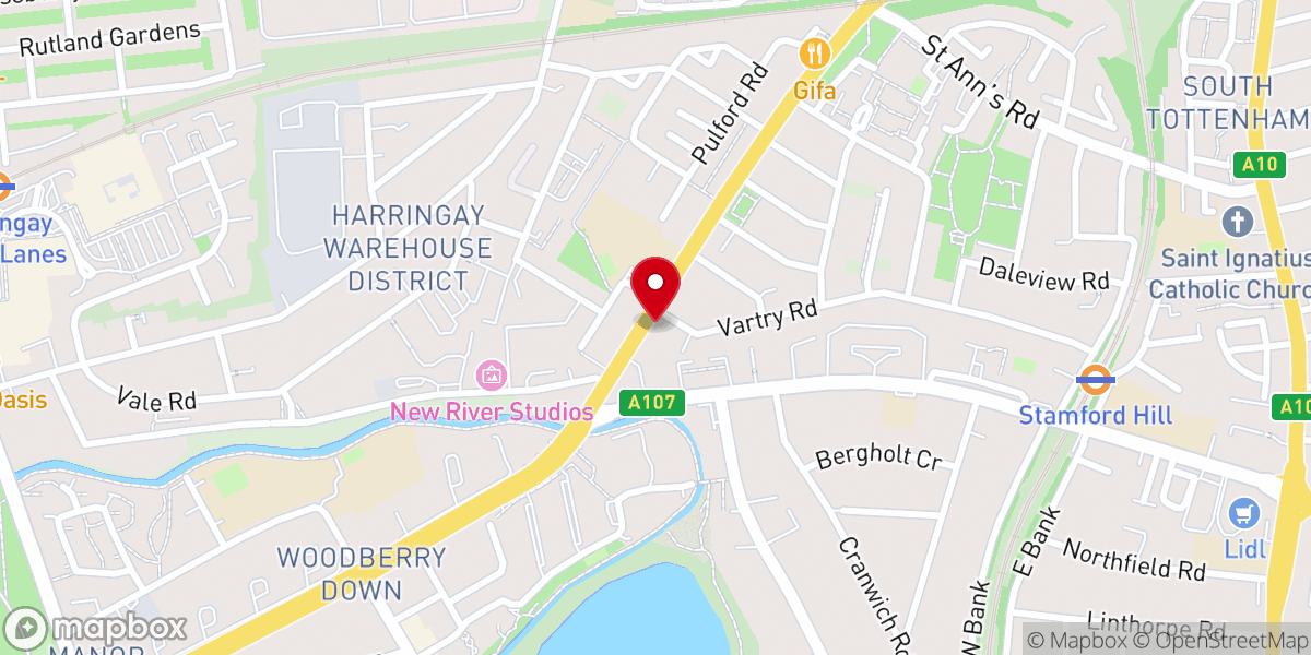 Map showing location of Woodberry Down Baptist Church