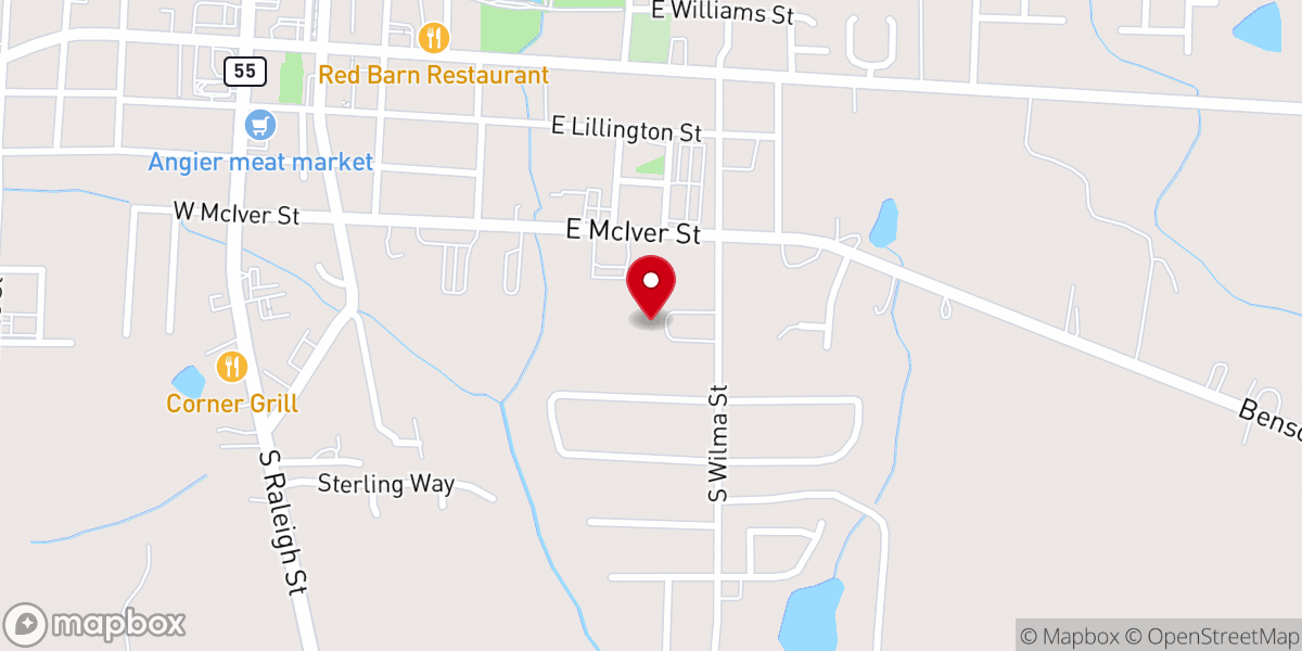 Map showing location of Angier United Methodist Church