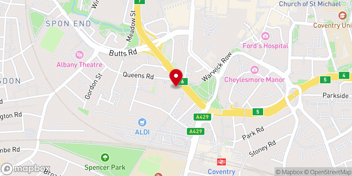 Map showing location of Queens Road Baptist Church