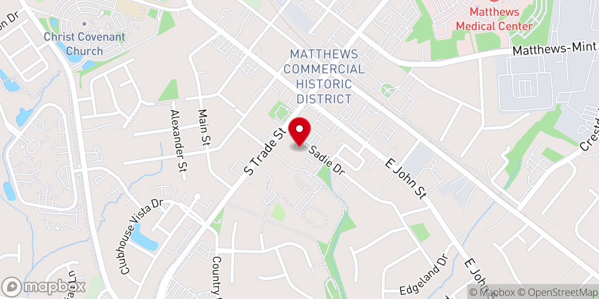 Map showing location of First Baptist Matthews