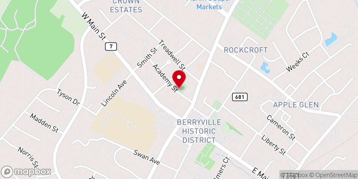 Map showing location of Berryville Baptist Church