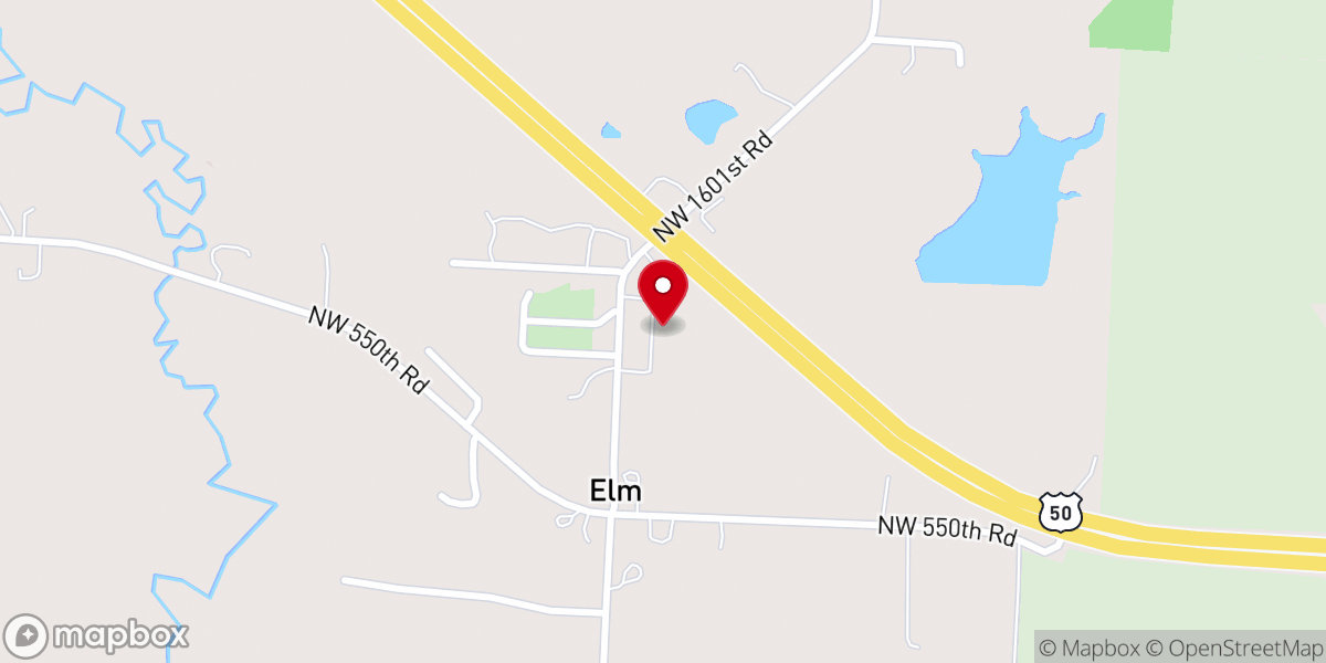 Map showing location of Elm Spring Baptist Church