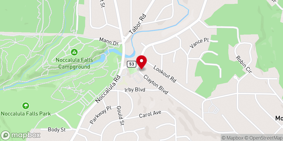 Map showing location of Bellevue Baptist Church