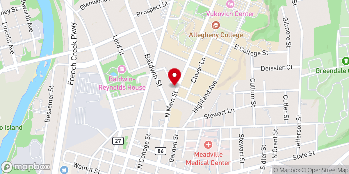 Map showing location of Meadville Alliance Church