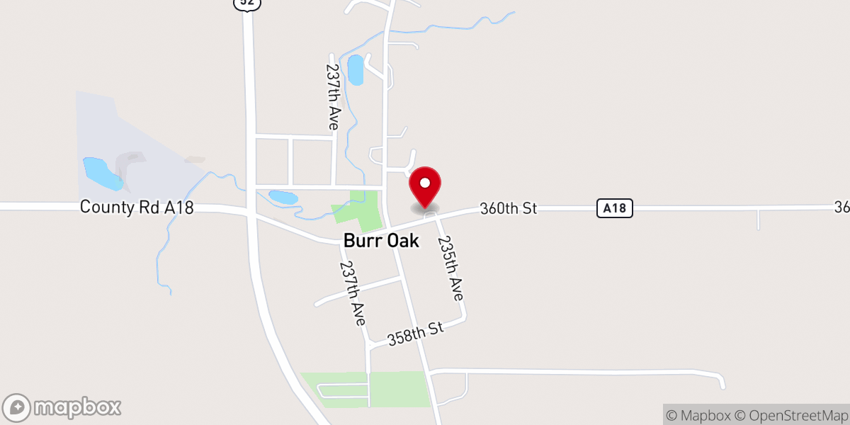 Map showing location of Burr Oak Lutheran Church