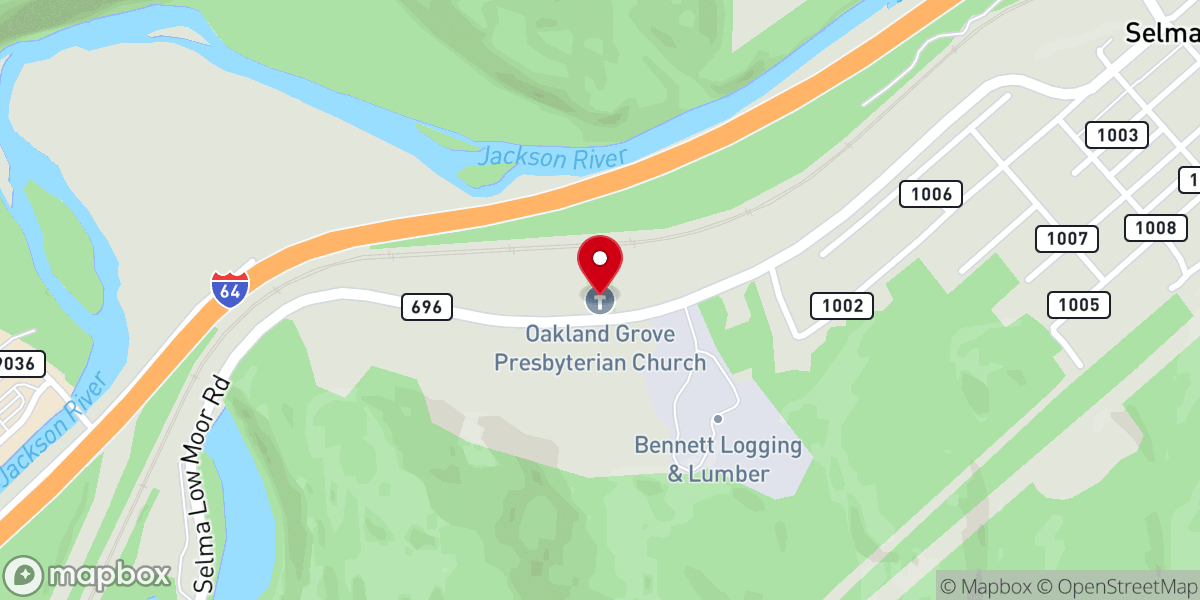 Map showing location of Oakland Grove Presbyterian Church