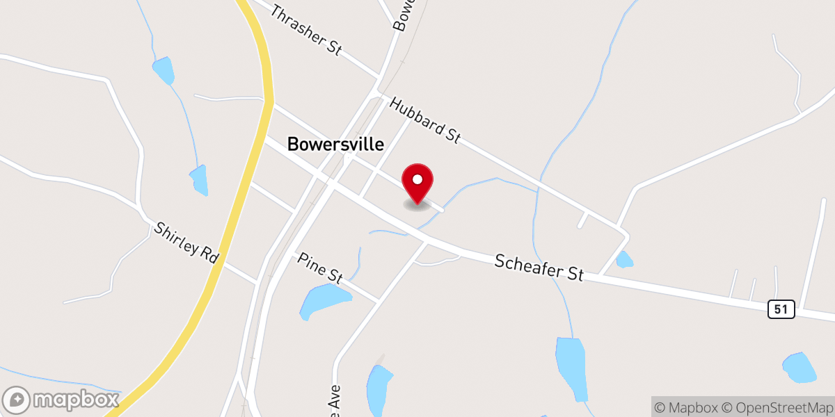 Map showing location of Bowersville church of God
