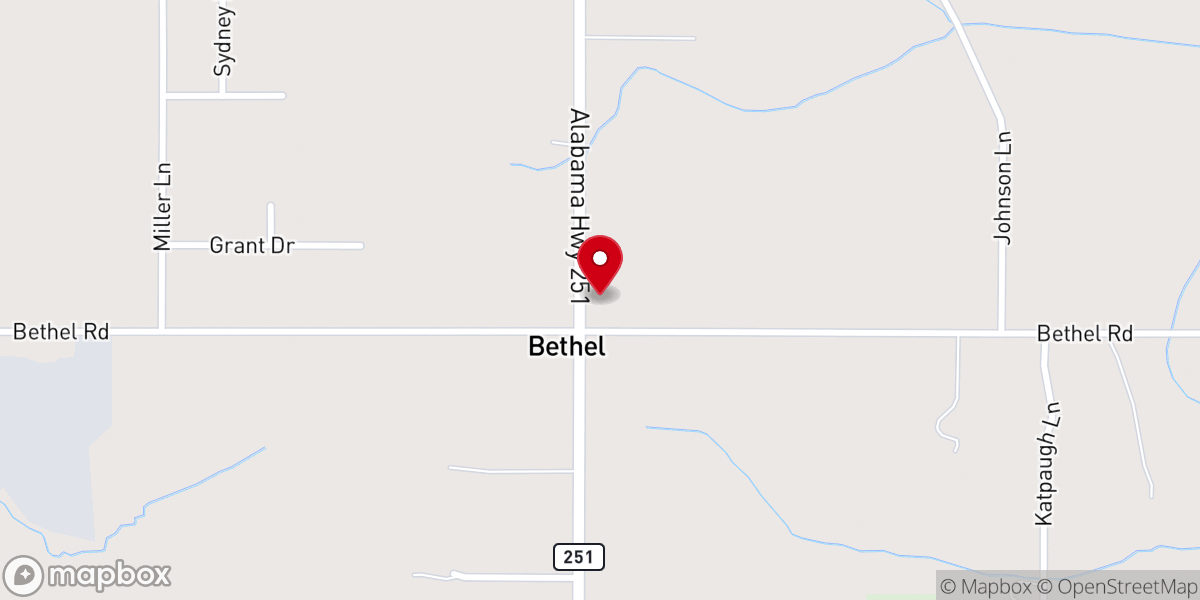 Map showing location of Wooley Springs Baptist Church