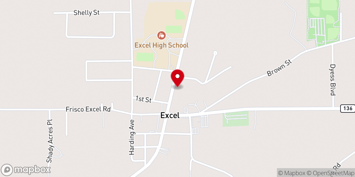 Map showing location of Excel Baptist Church