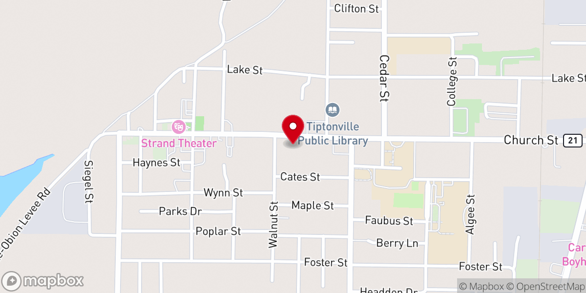 Map showing location of Tiptonville Church of Christ