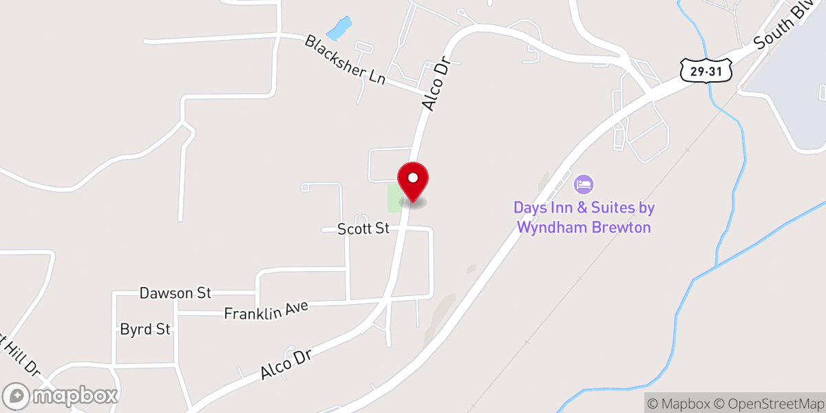 Map showing location of Alco United Methodist Church