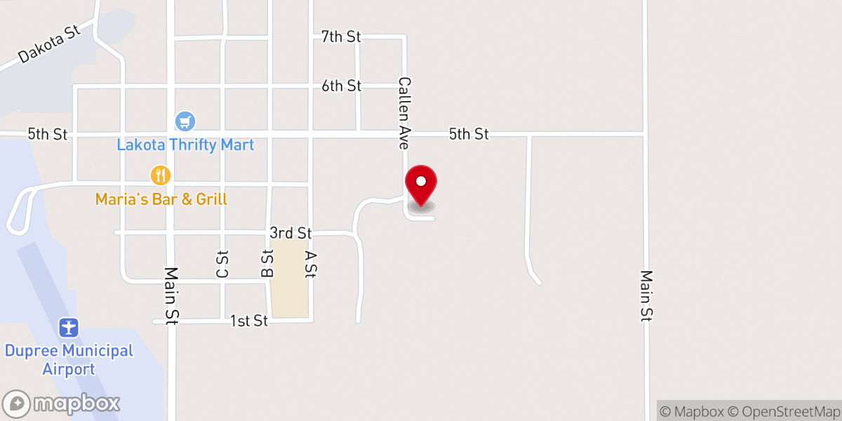 Map showing location of Dupree Baptist Church