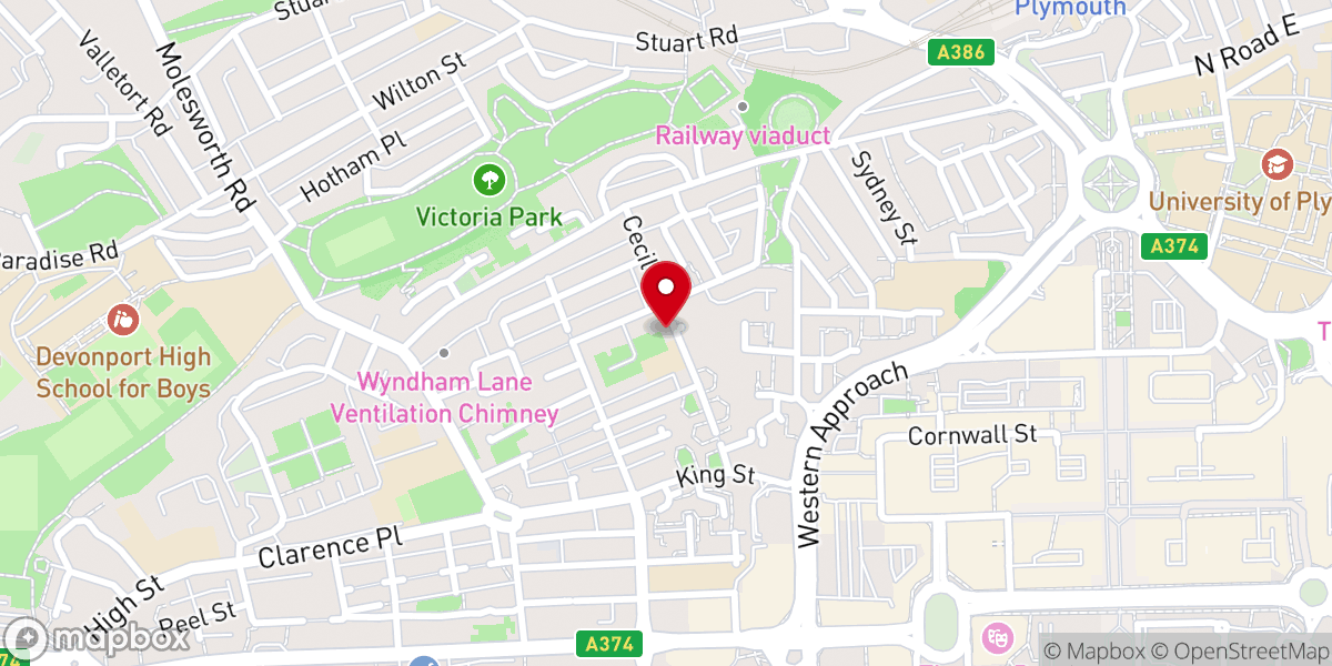 Map showing location of Roman Catholic Bishop of Plymouth