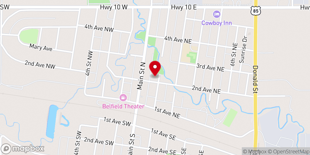 Map showing location of Belfield Memorial Hall