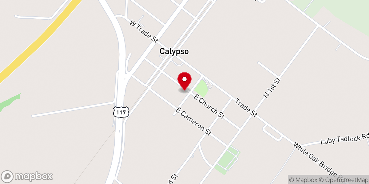 Map showing location of Calypso Baptist Church