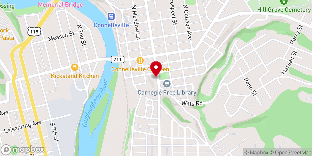 Map showing location of Christian Church of Connellsville