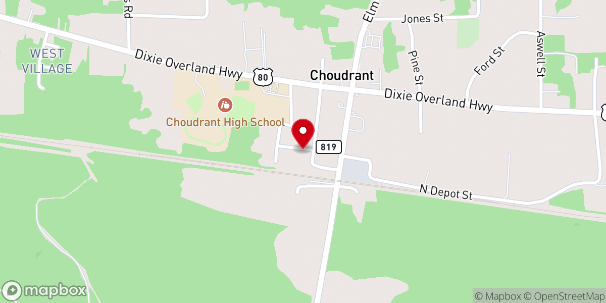 Map showing location of First Baptist Church Choudrant