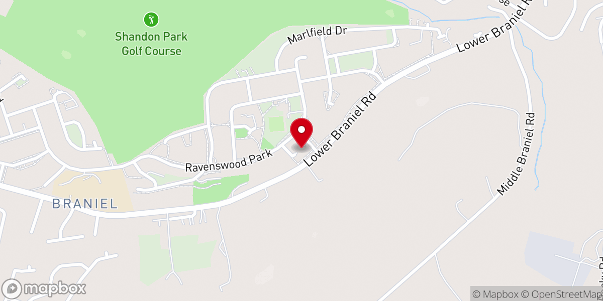 Map showing location of Braniel Church