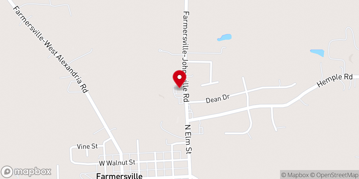 Map showing location of Farmersville First Baptist Church