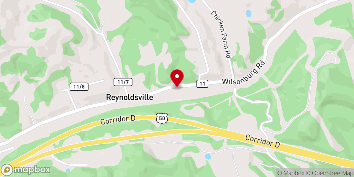 Map showing location of Reynoldsville Baptist Church