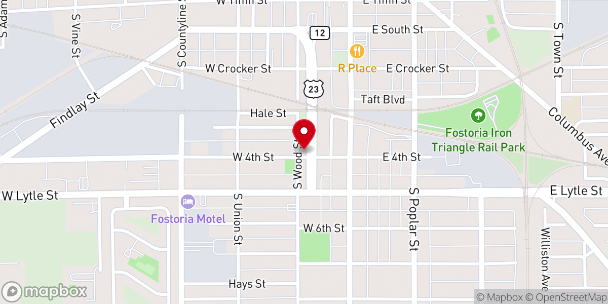 Map showing location of Fostoria Pilgrim Holiness Church
