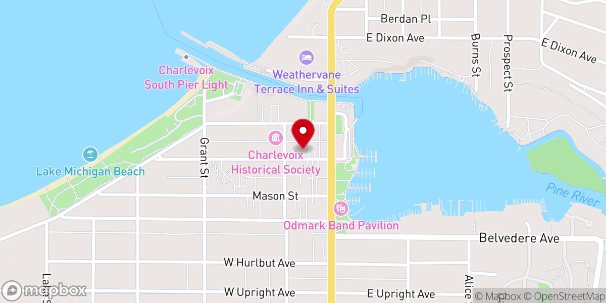 Map showing location of Charlevoix Circle of Arts