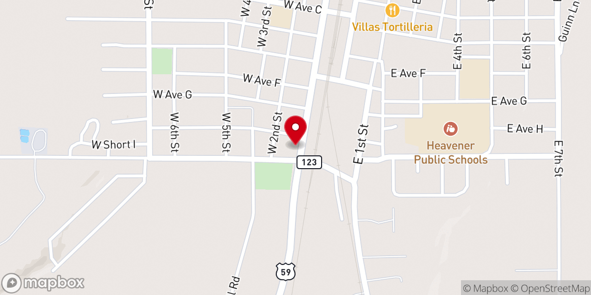 Map showing location of Heavener First Assembly of God