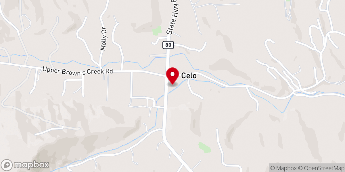 Map showing location of Celo United Methodist Church