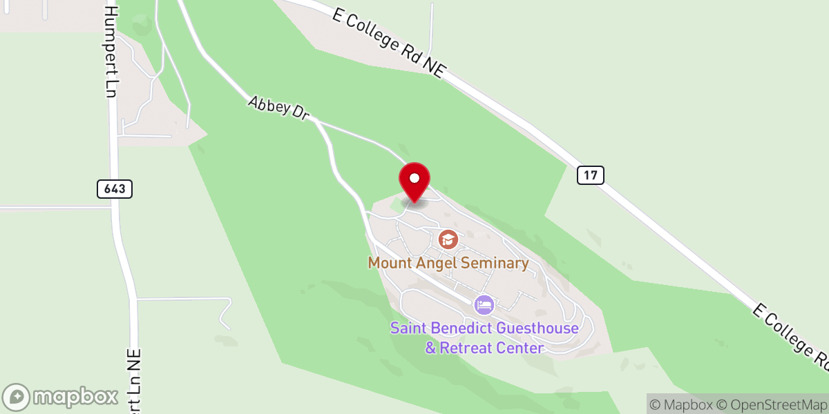 Map showing location of Mount Angel Abbey Bookstore & Coffeehouse