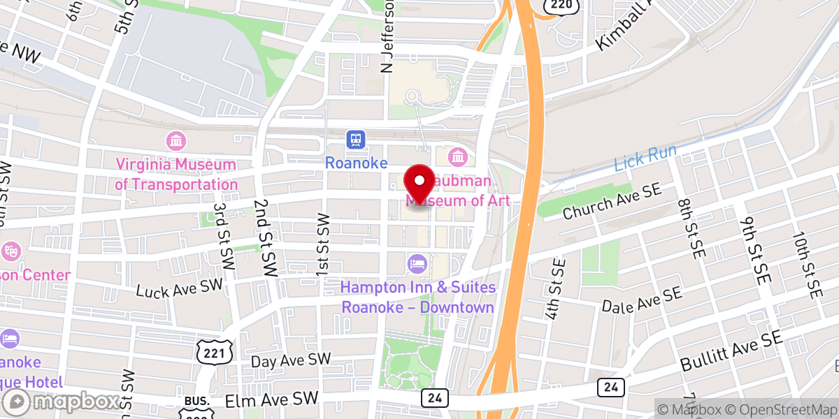 Map showing location of Roanoke Pinball Museum