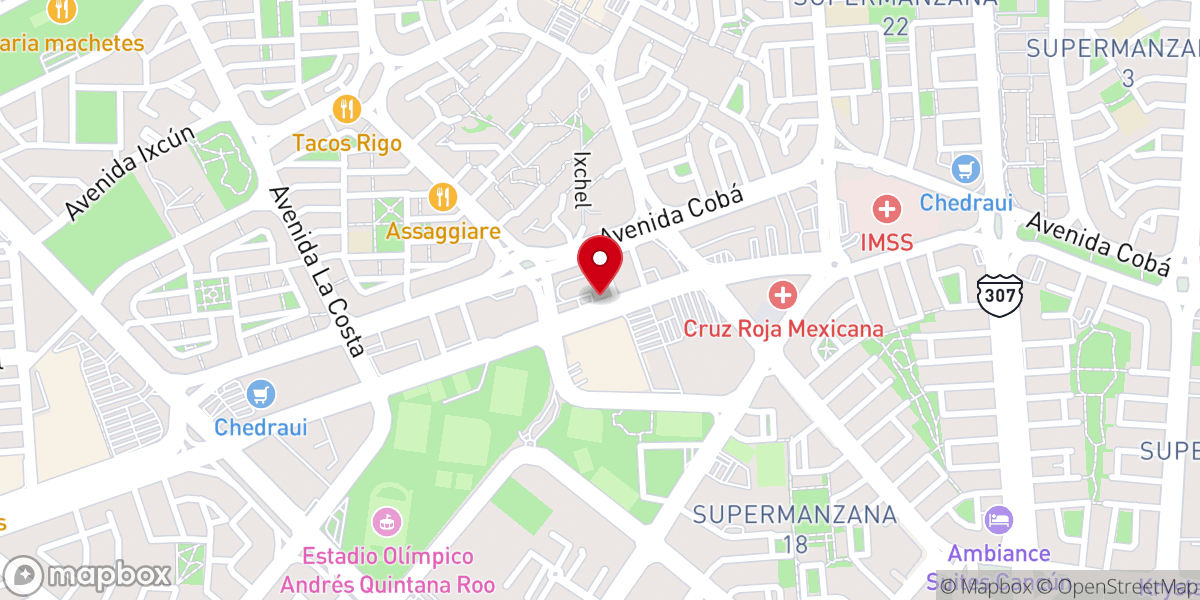Map showing location of Iglesia de Dios Ministerial de Jesucristo Internacional - IDMJI - MX - CANCUN