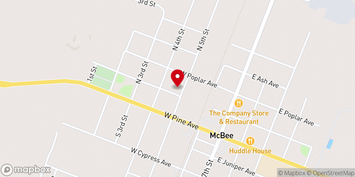 Map showing location of McBee Baptist Church & Pastorium