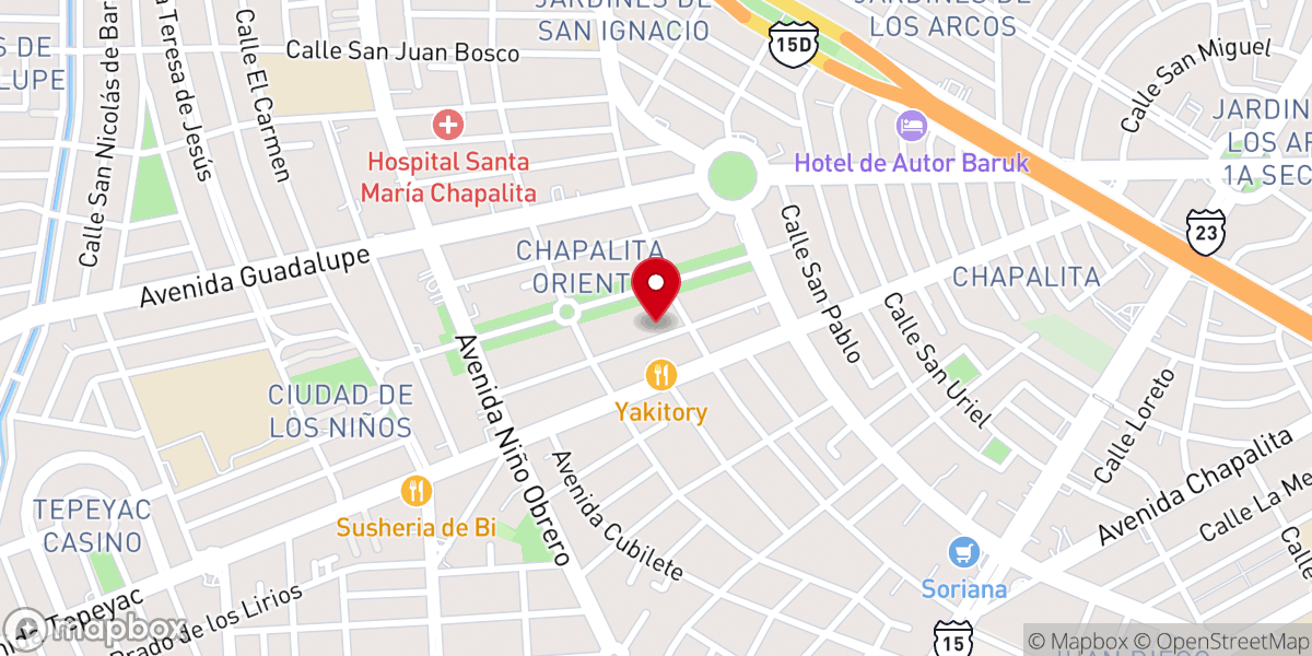 Map showing location of Mision Bautista La Roca