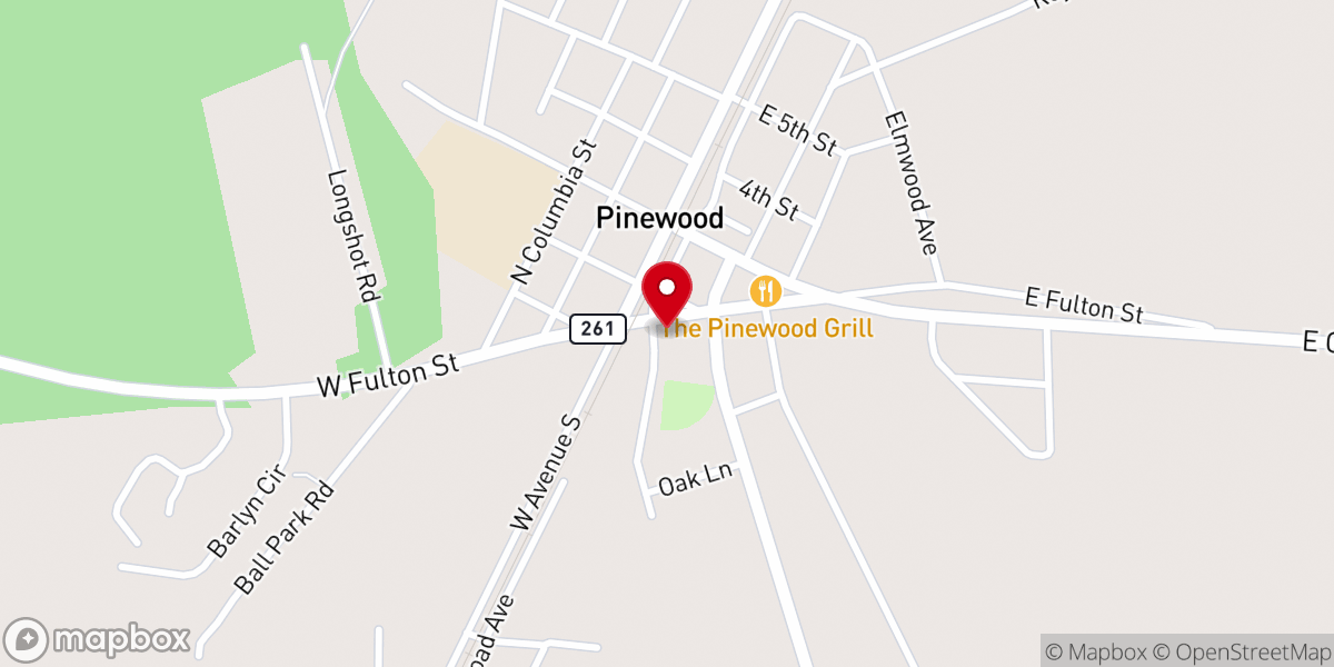 Map showing location of Pinewood Baptist Church