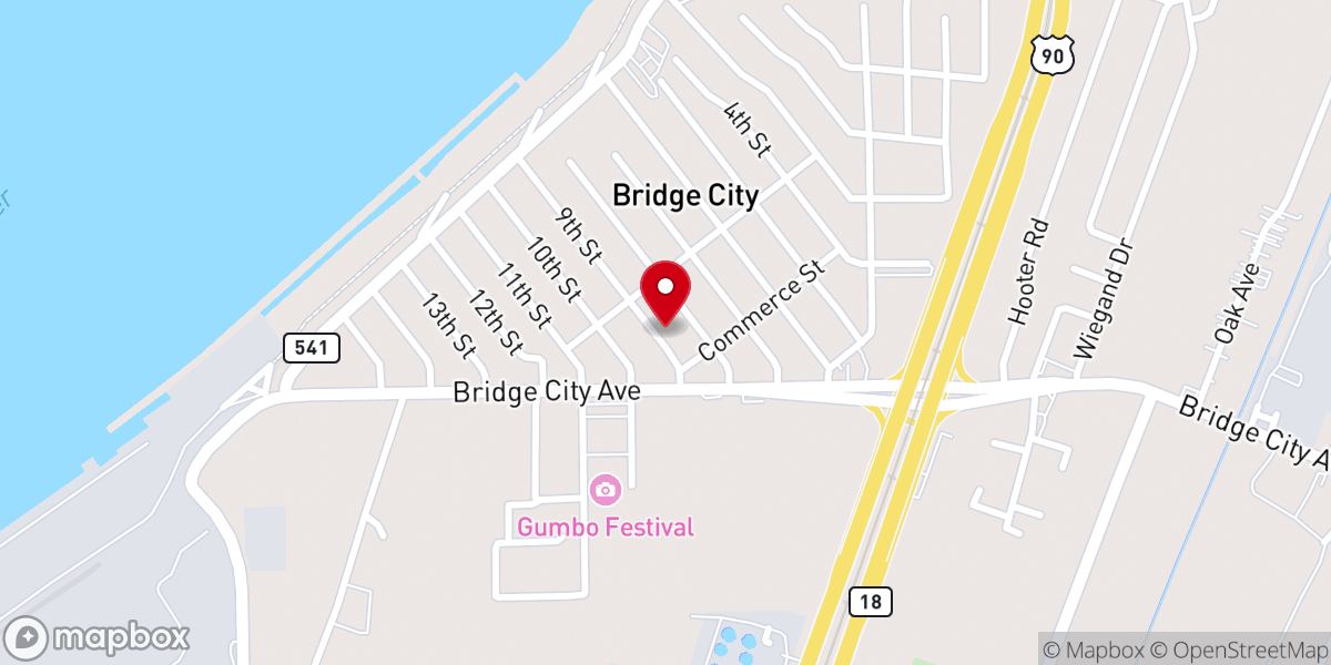 Map showing location of Bridge City Baptist Church