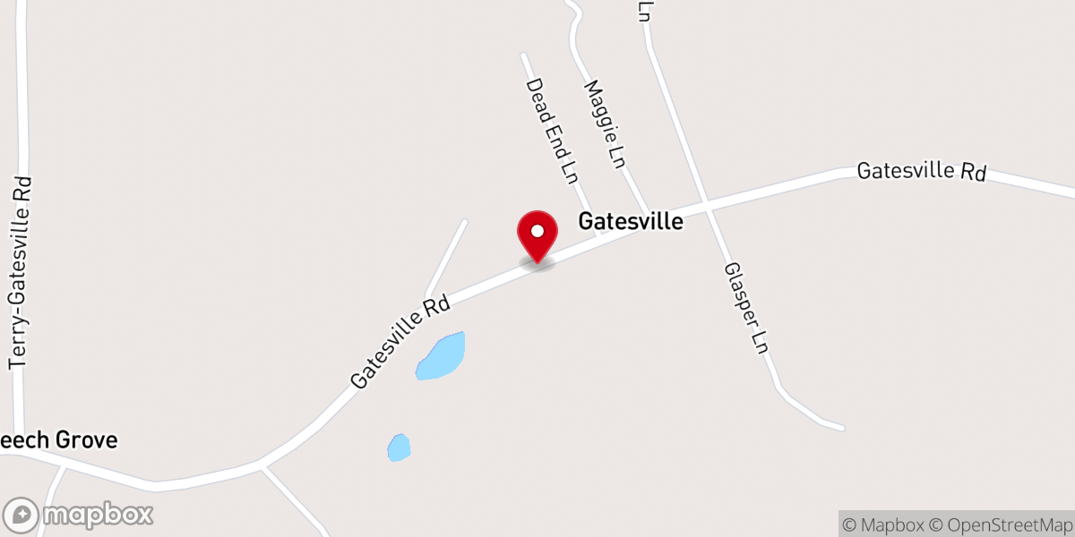 Map showing location of Gatesville Baptist Church
