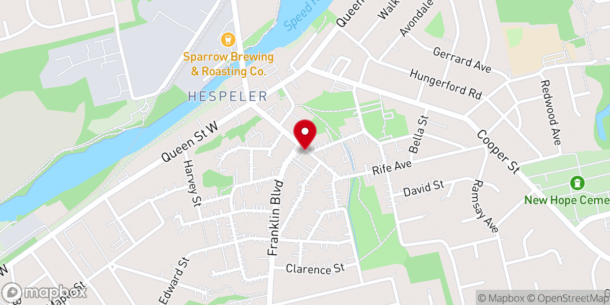 Map showing location of Hespeler Baptist Church
