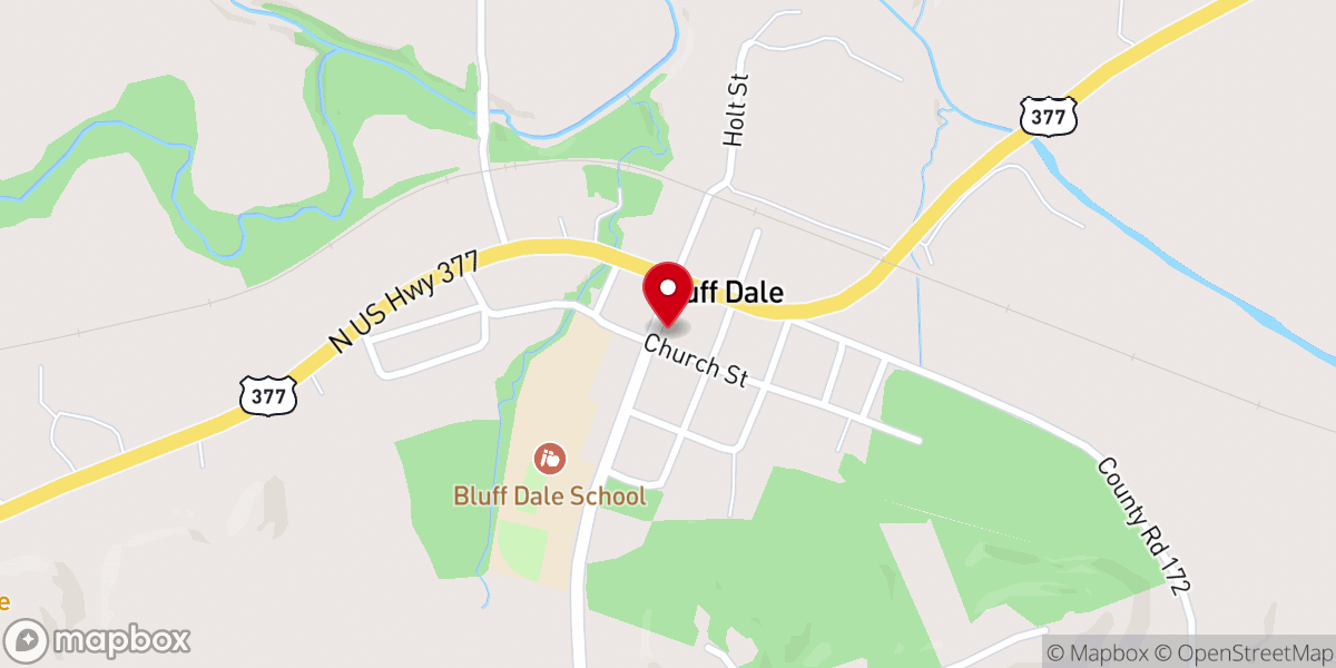 Map showing location of Bluff Dale Methodist Church