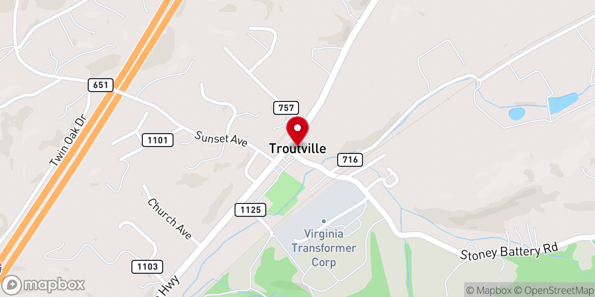 Map showing location of Troutville