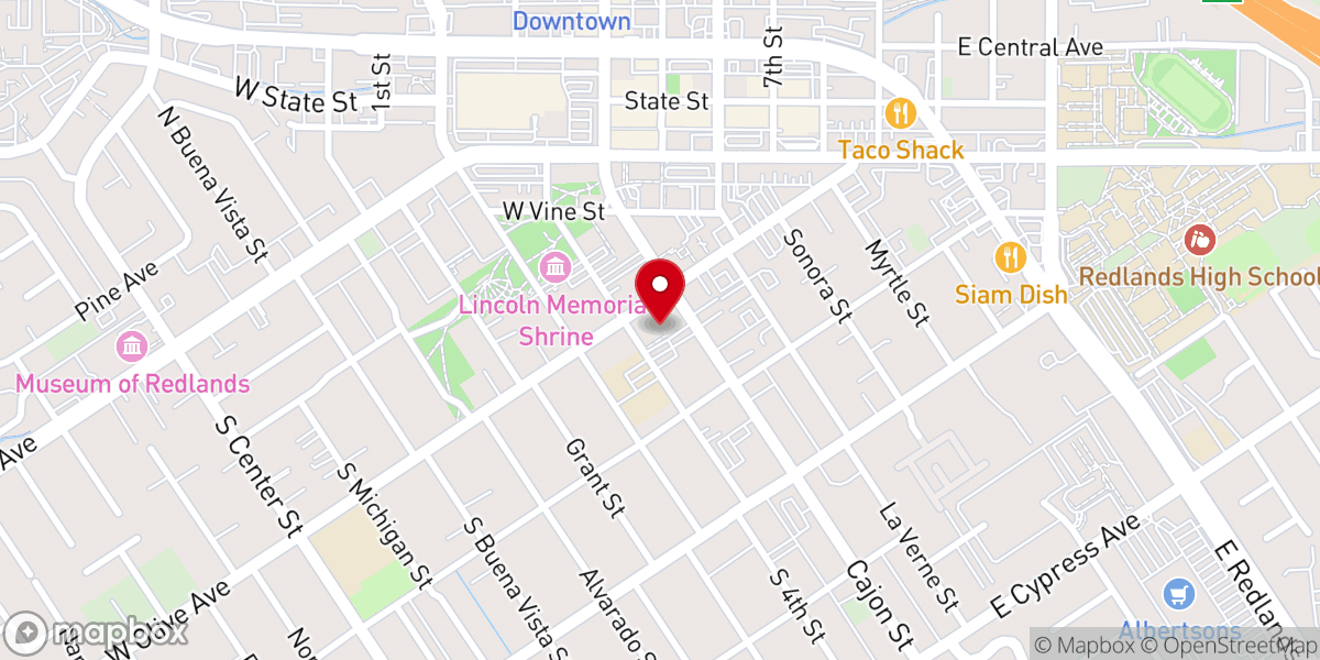 Map showing location of First Baptist Church of Redlands