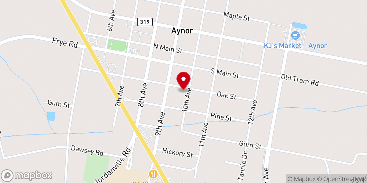 Map showing location of First Baptist Church of Aynor