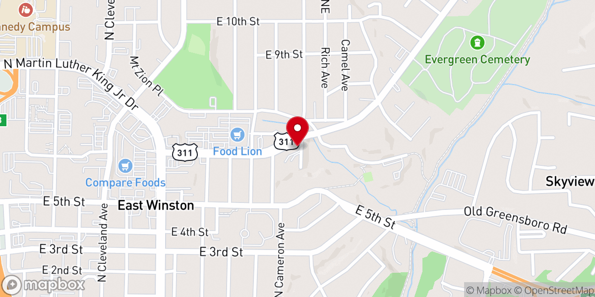Map showing location of New Zion Baptist Church Winstonsalem