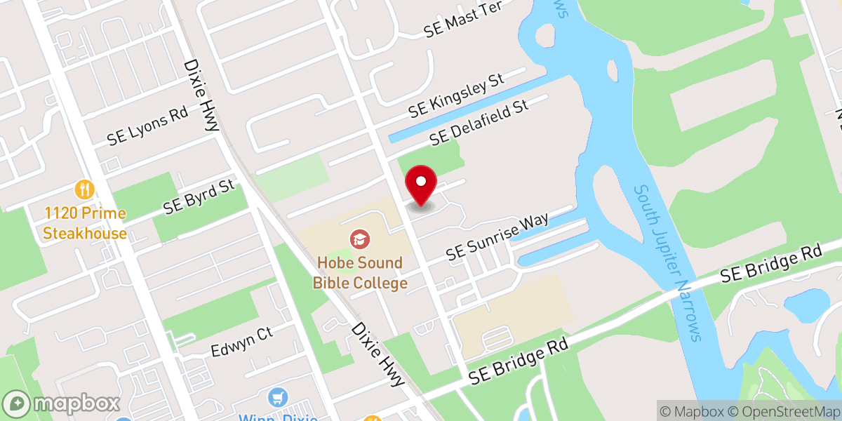 Map showing location of Hobe Sound Christian Bookstore