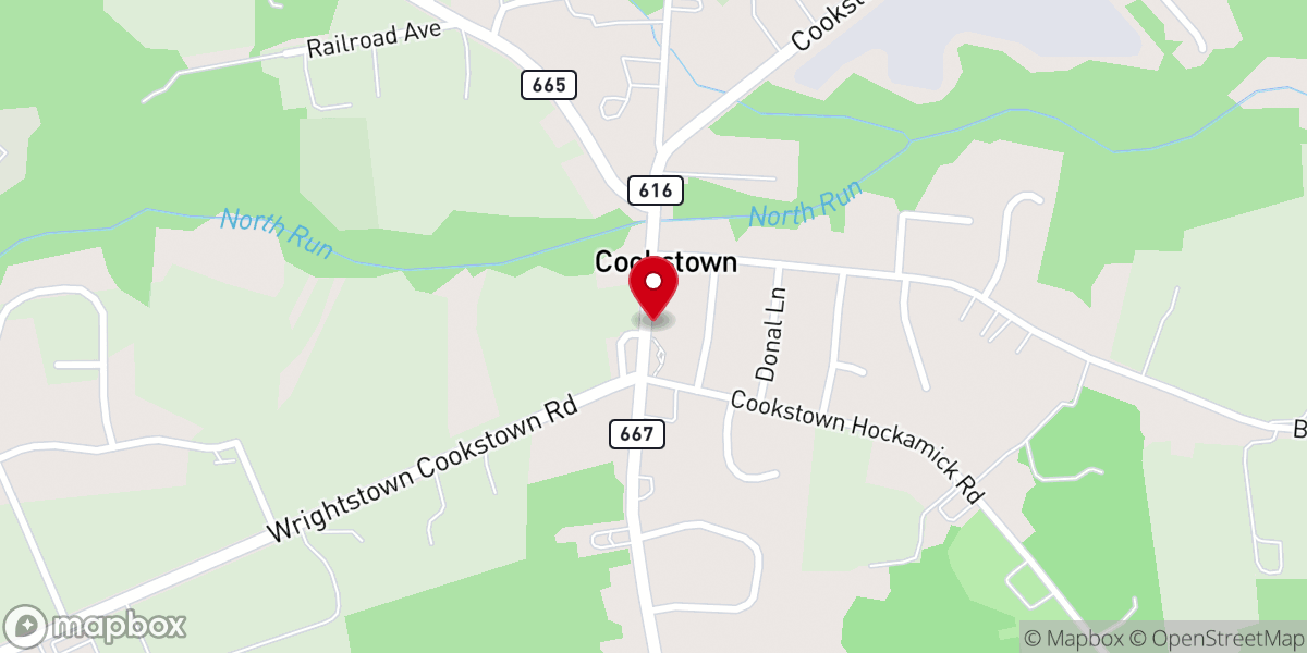 Map showing location of Cookstown United Methodist Church