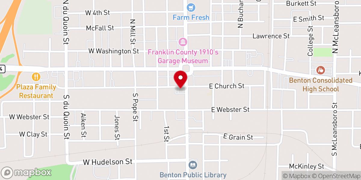 Map showing location of First Baptist Church of Benton