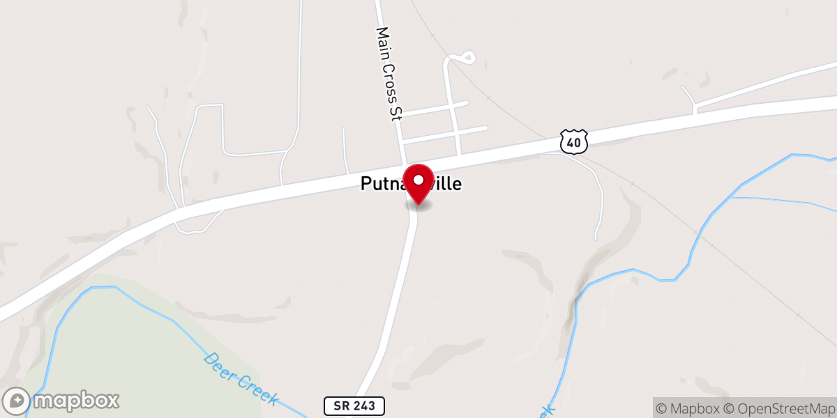 Map showing location of Putnamville Church of Faith