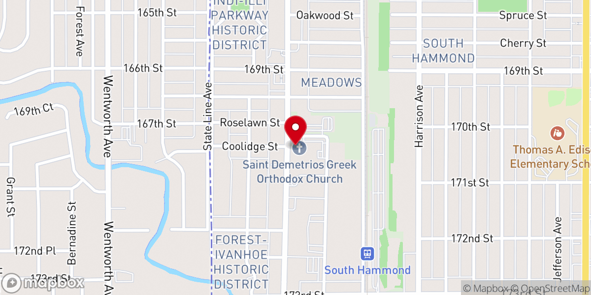 Map showing location of St. Demetrios Greek Orthodox Church