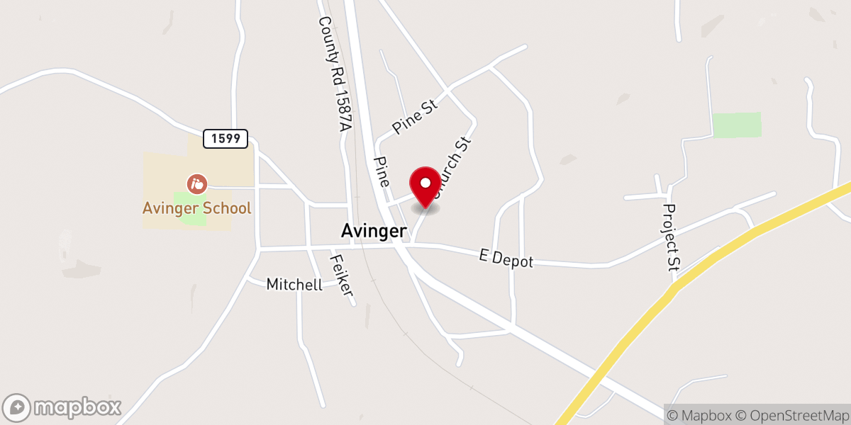 Map showing location of Avinger Community Park