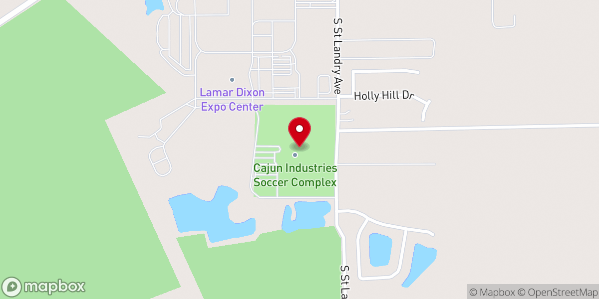 Map showing location of Cajun Industries Soccer Complex (CISC)